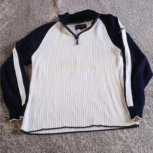 Vintage 90s Nautica Mens XXL  Spell Out Quarter Zip Pullover Sweater Black/White